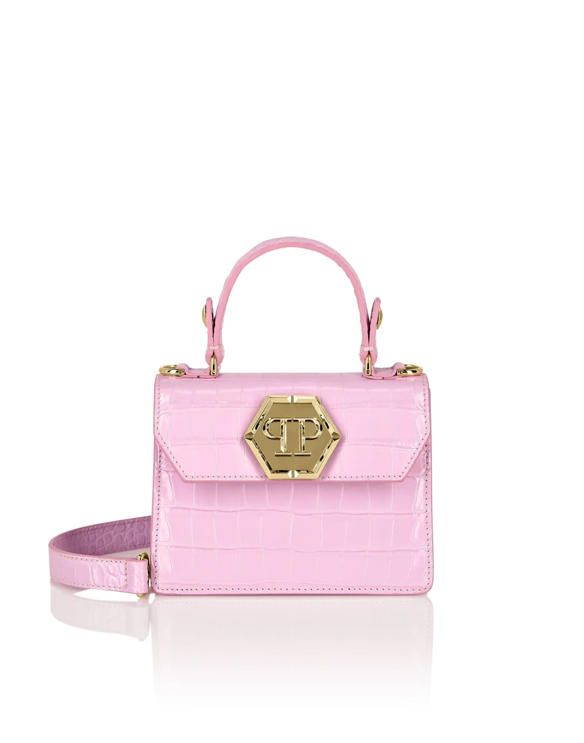 Croco Embossed Superheroin Small Handle bag, цвет: Розовый