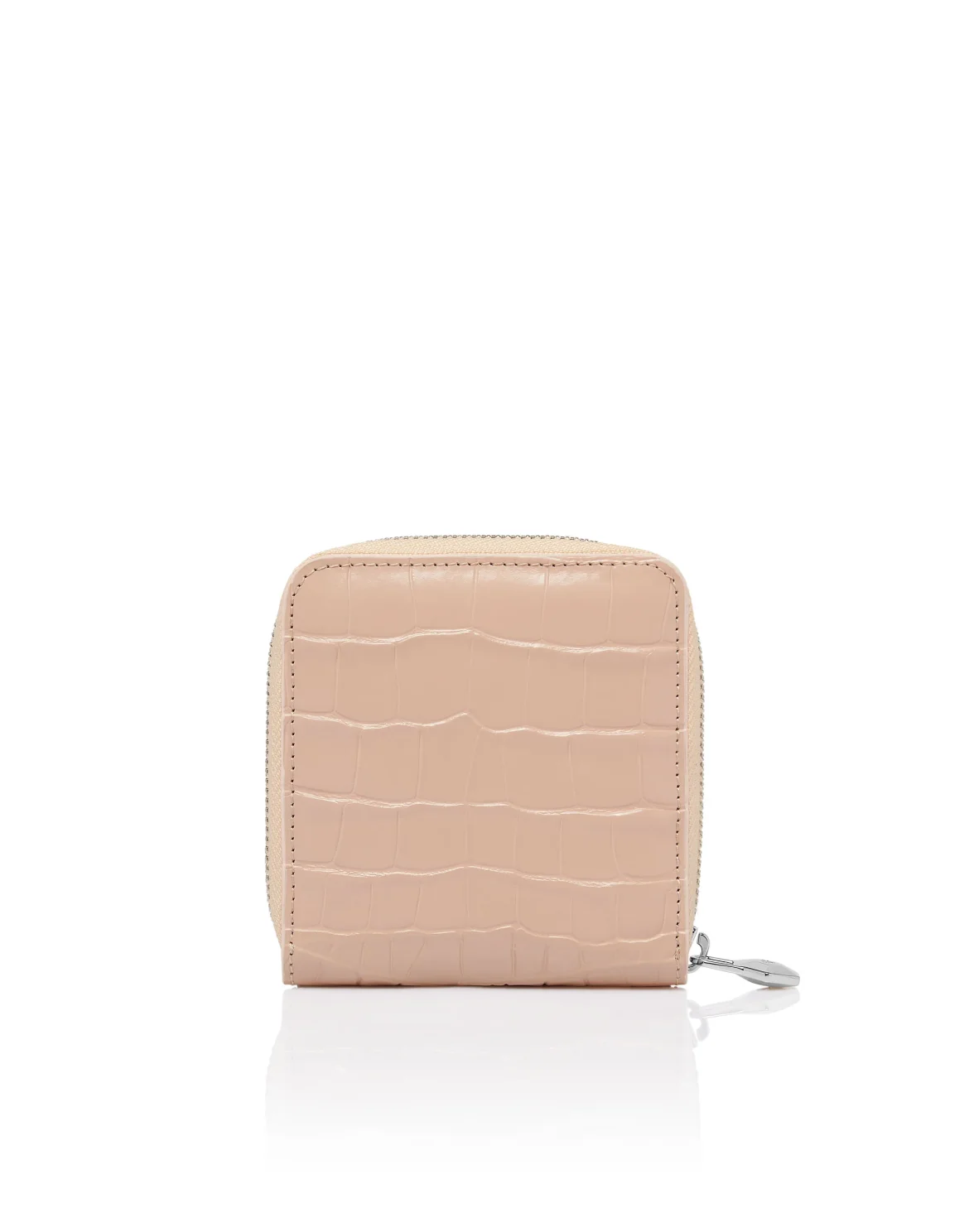 Croco Embossed Mini Round Zip Wallet, цвет: Бежевый