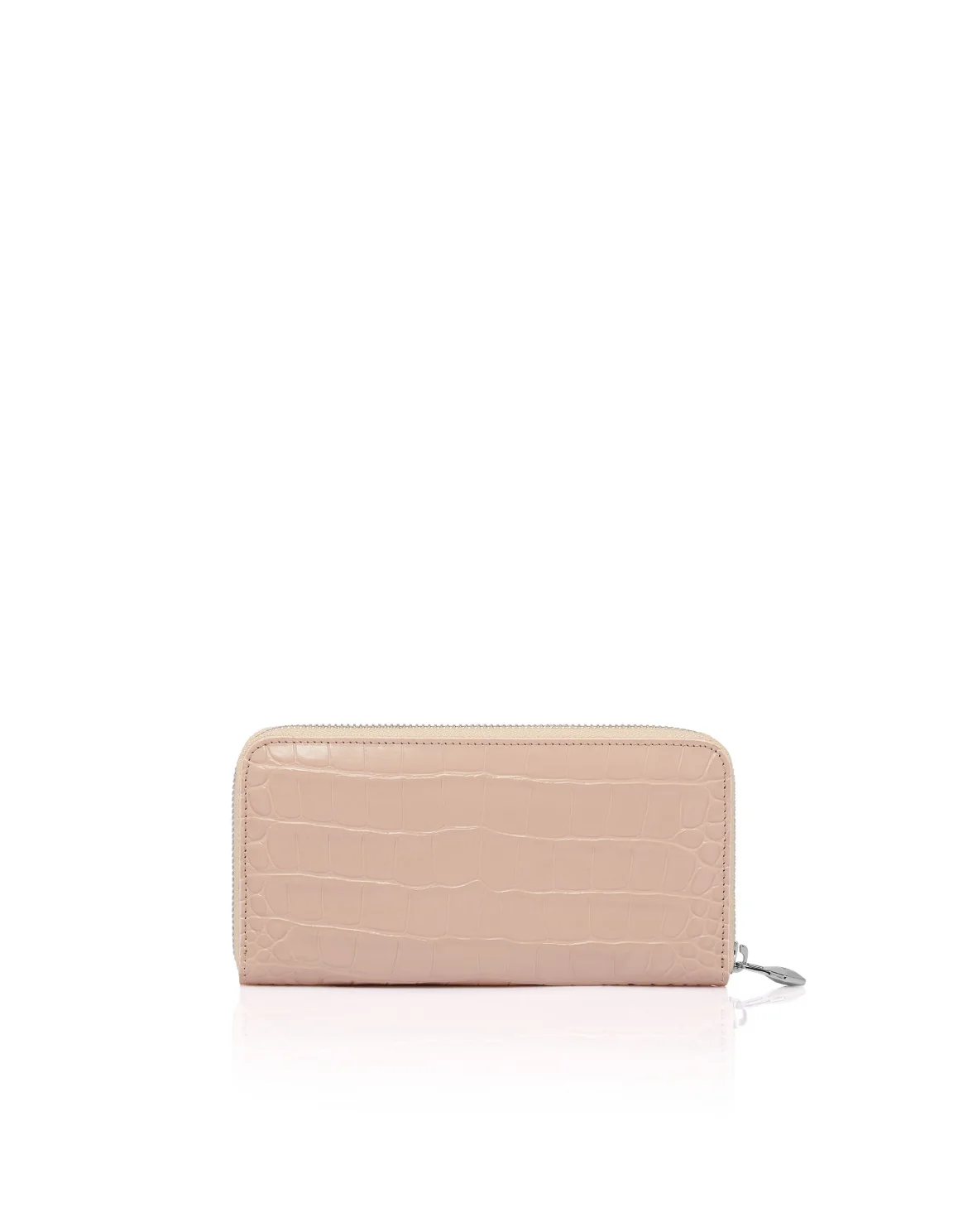 Croco Embossed Round Zip Wallet, цвет: Бежевый