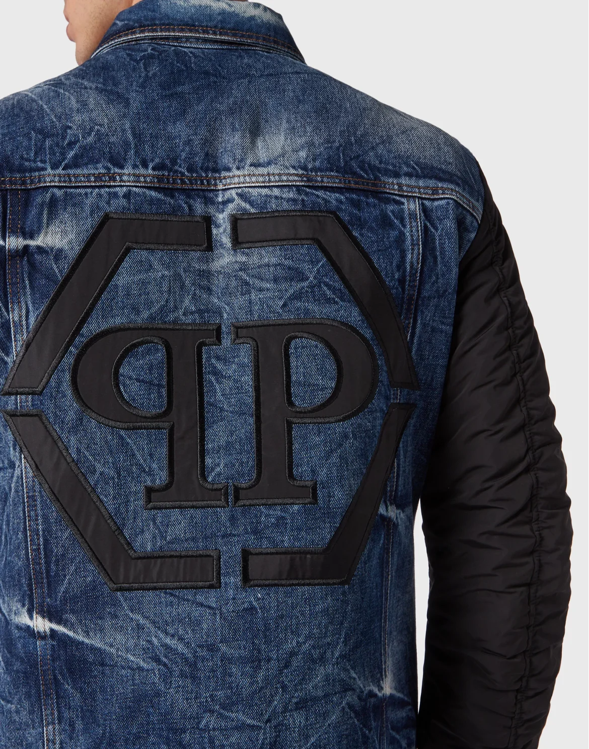 Regular Denim Jacket with nylon Hexagon, цвет: Синий