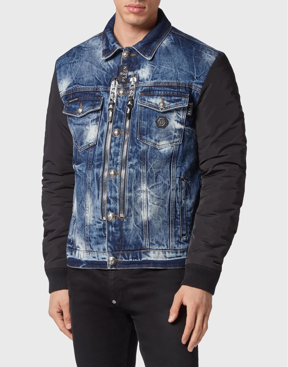 Regular Denim Jacket with nylon Hexagon, цвет: Синий