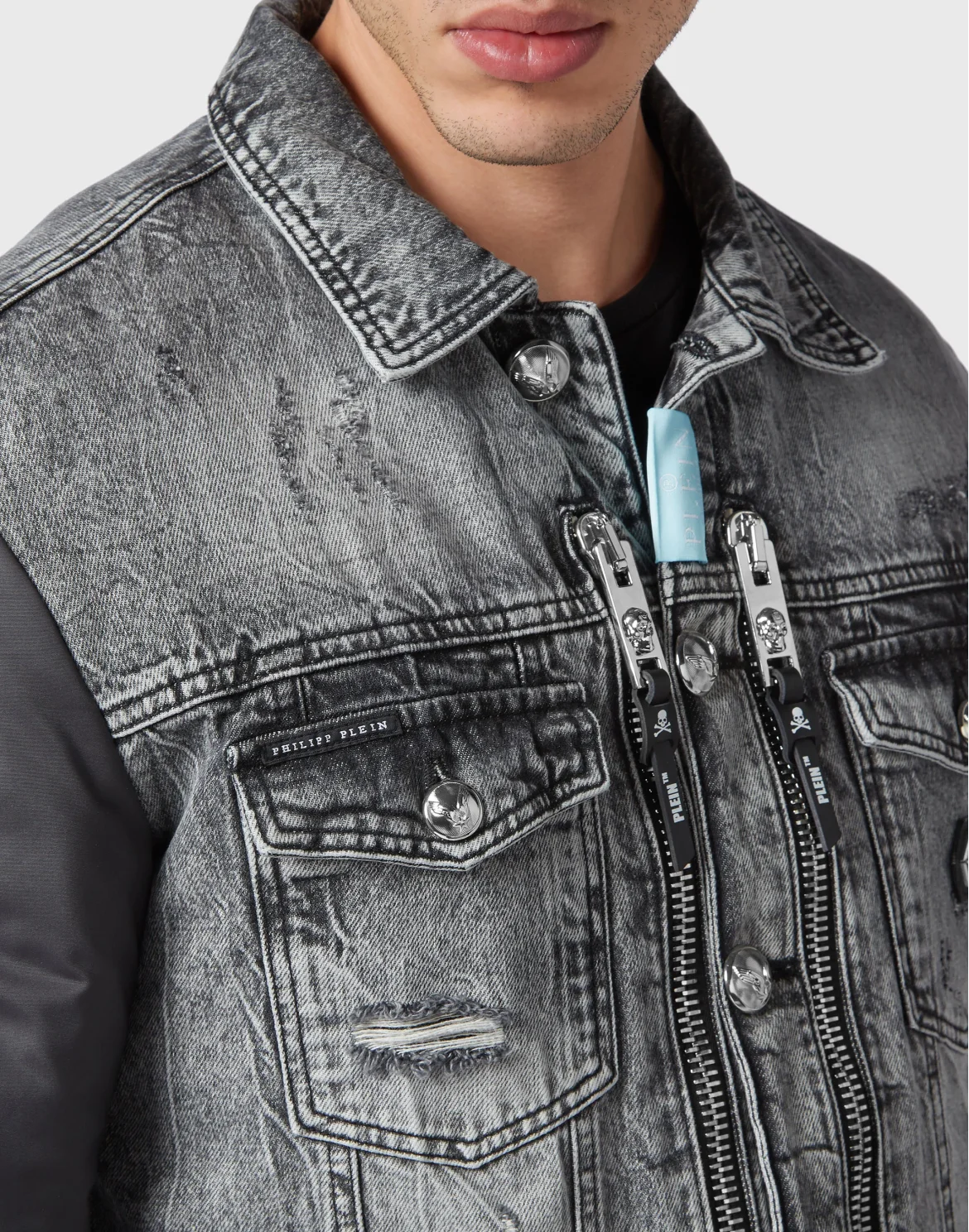 Regular Denim Jacket with nylon Hexagon, цвет: Серый