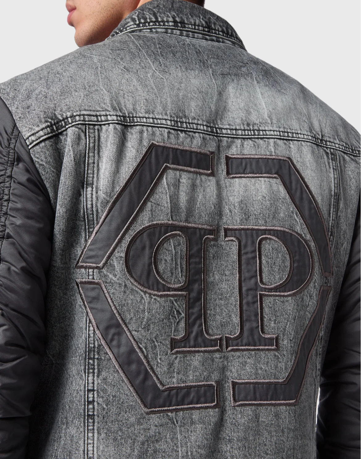 Regular Denim Jacket with nylon Hexagon, цвет: Серый