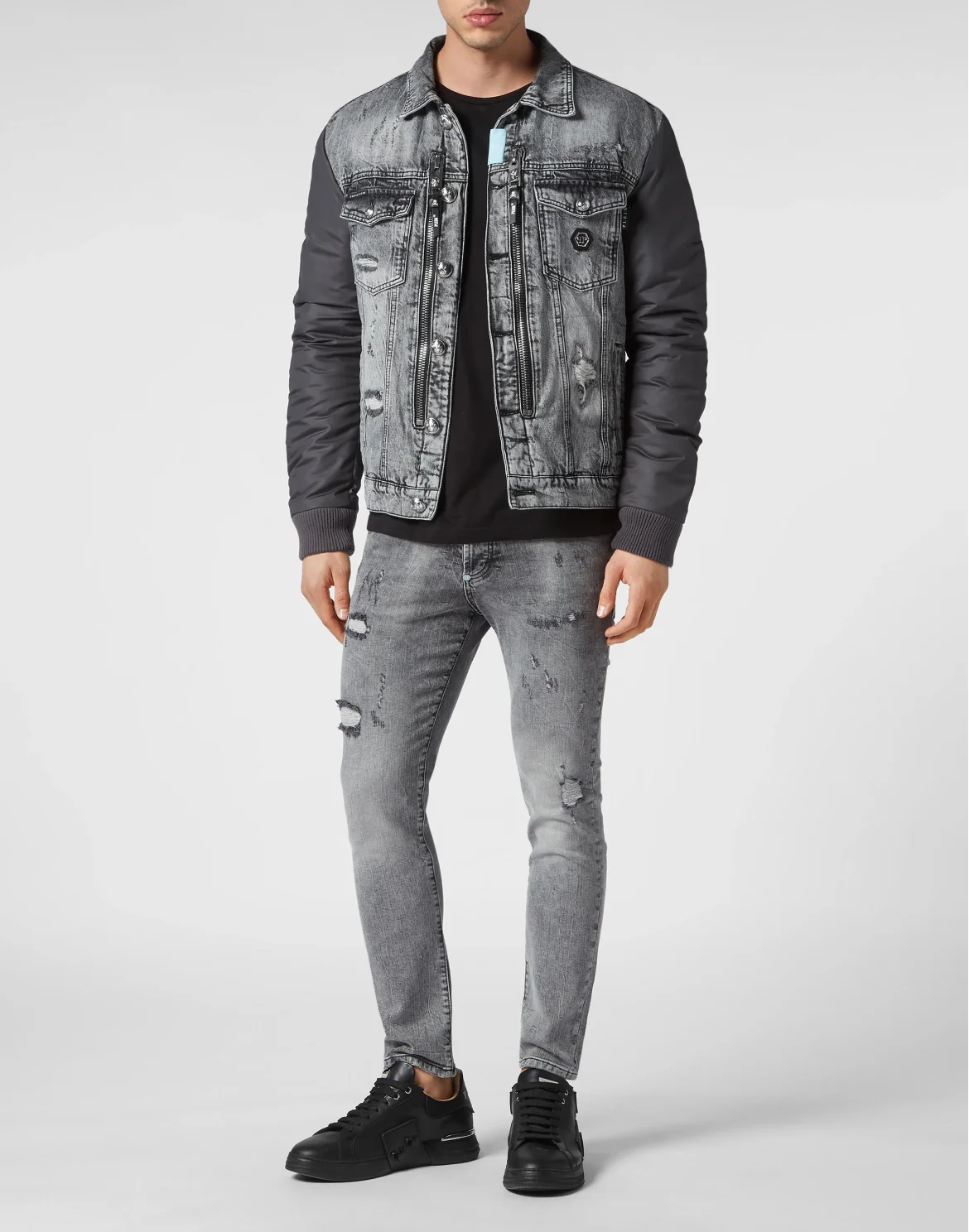 Regular Denim Jacket with nylon Hexagon, цвет: Серый
