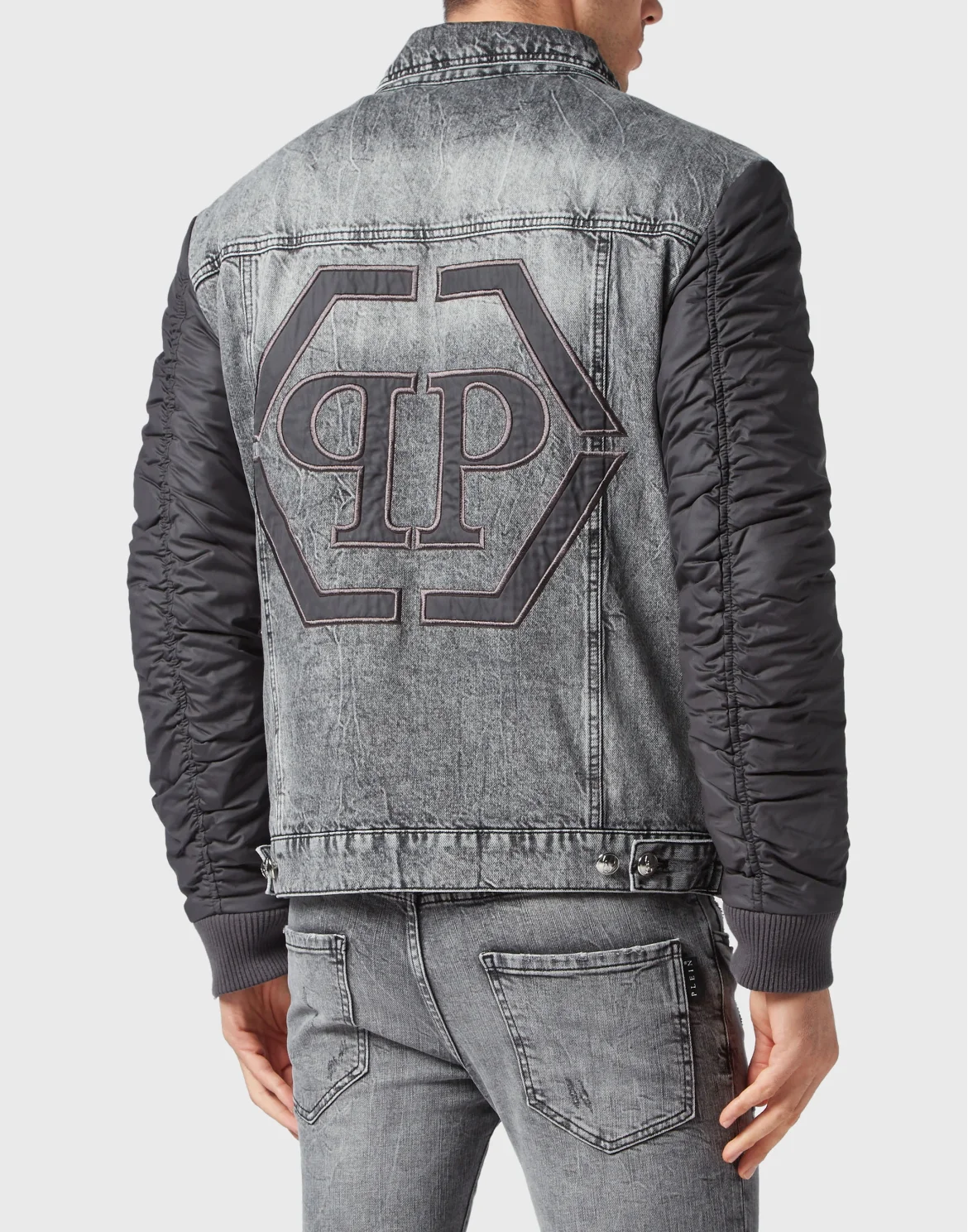 Regular Denim Jacket with nylon Hexagon, цвет: Серый