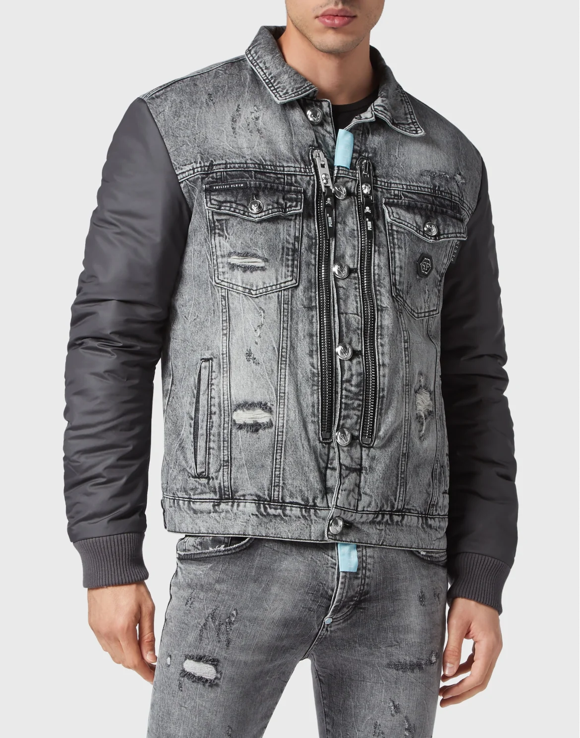 Regular Denim Jacket with nylon Hexagon, цвет: Серый