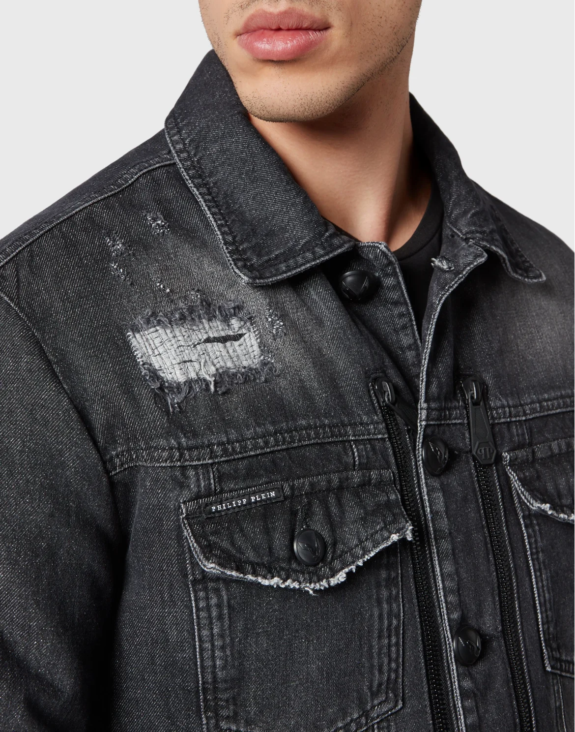 Denim Zip Jacket Snake, цвет: Черный