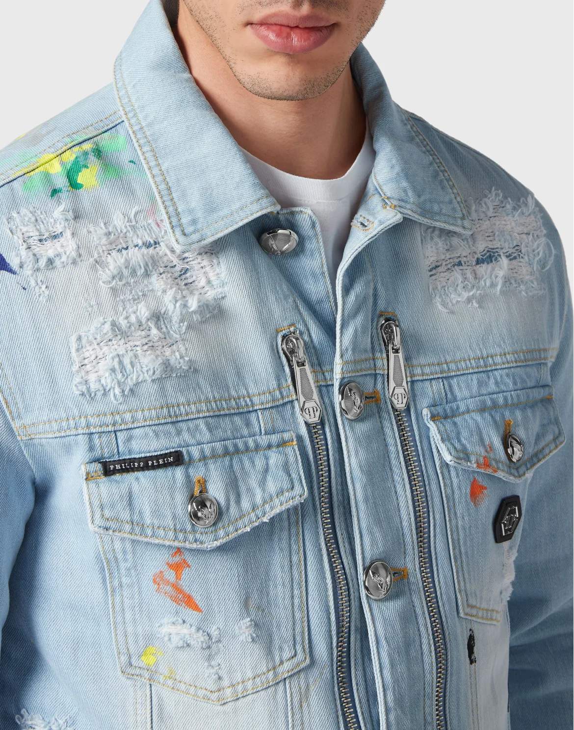 Denim Zip Jacket Dripping, цвет: Голубой