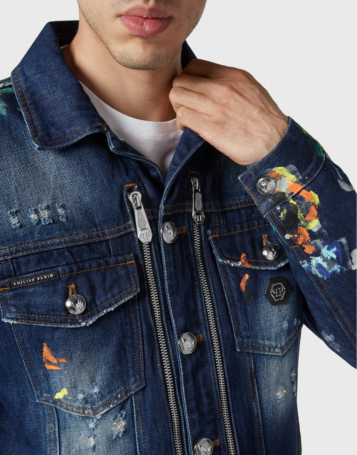 Denim Zip Jacket Dripping, цвет: Синий
