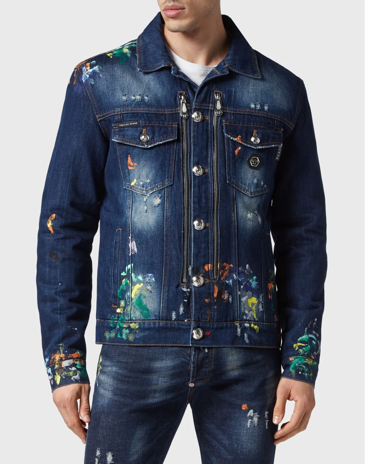 Denim Zip Jacket Dripping, цвет: Синий