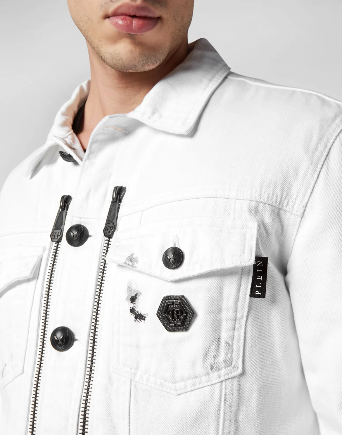 Denim Zip Jacket Dripping, цвет: Белый
