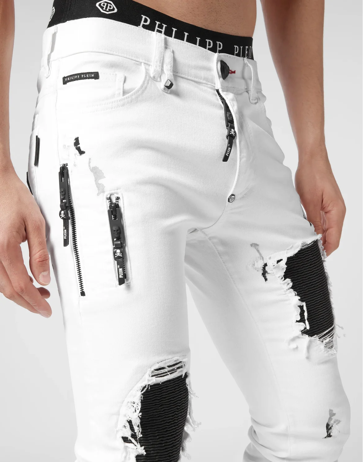 Denim Trousers Biker Fit Dripping, цвет: Белый