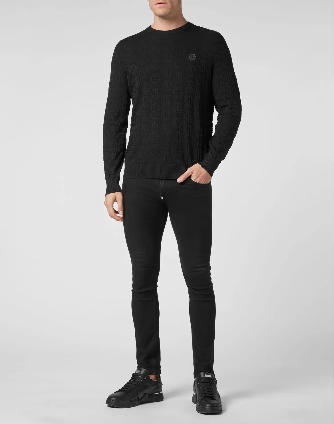 Silk/Wool Pullover LS Monogram, цвет: Черный