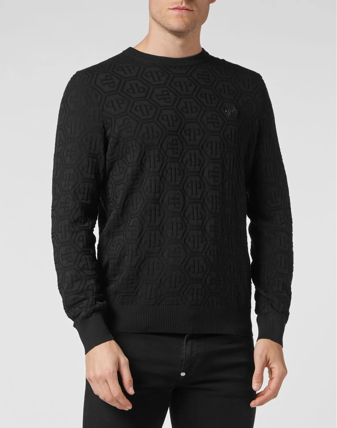 Silk/Wool Pullover LS Monogram, цвет: Черный