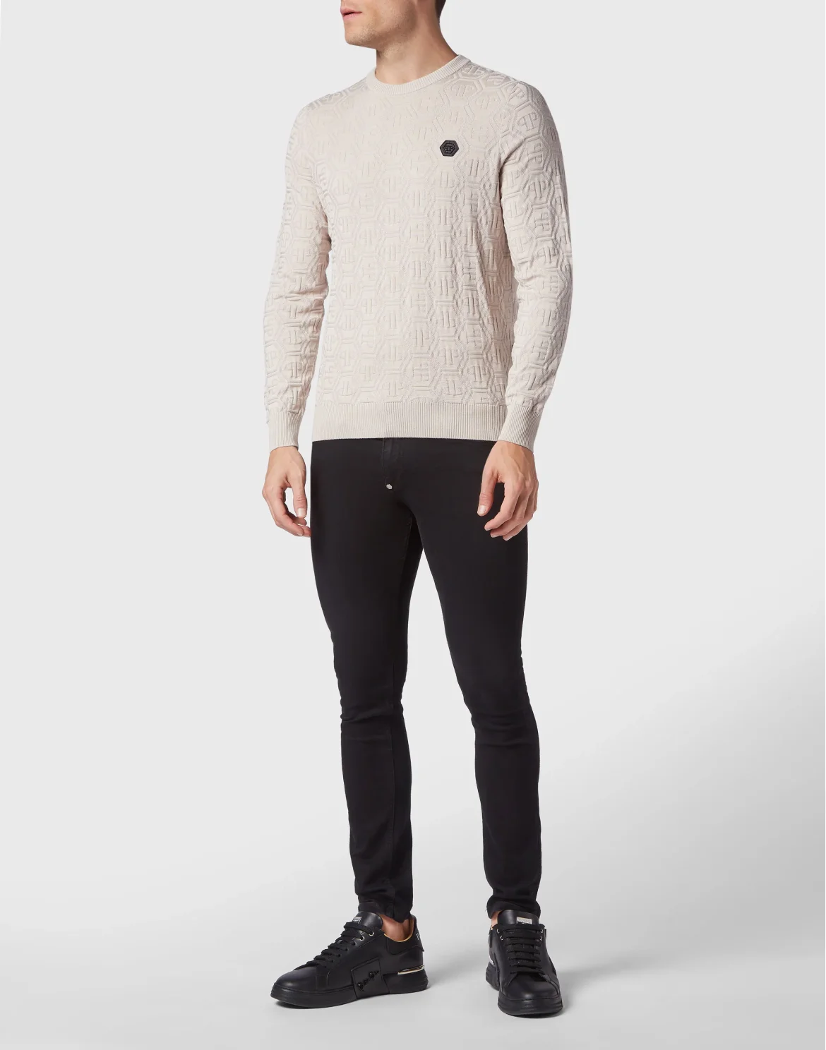 Silk/Wool Pullover LS Monogram, цвет: Бежевый