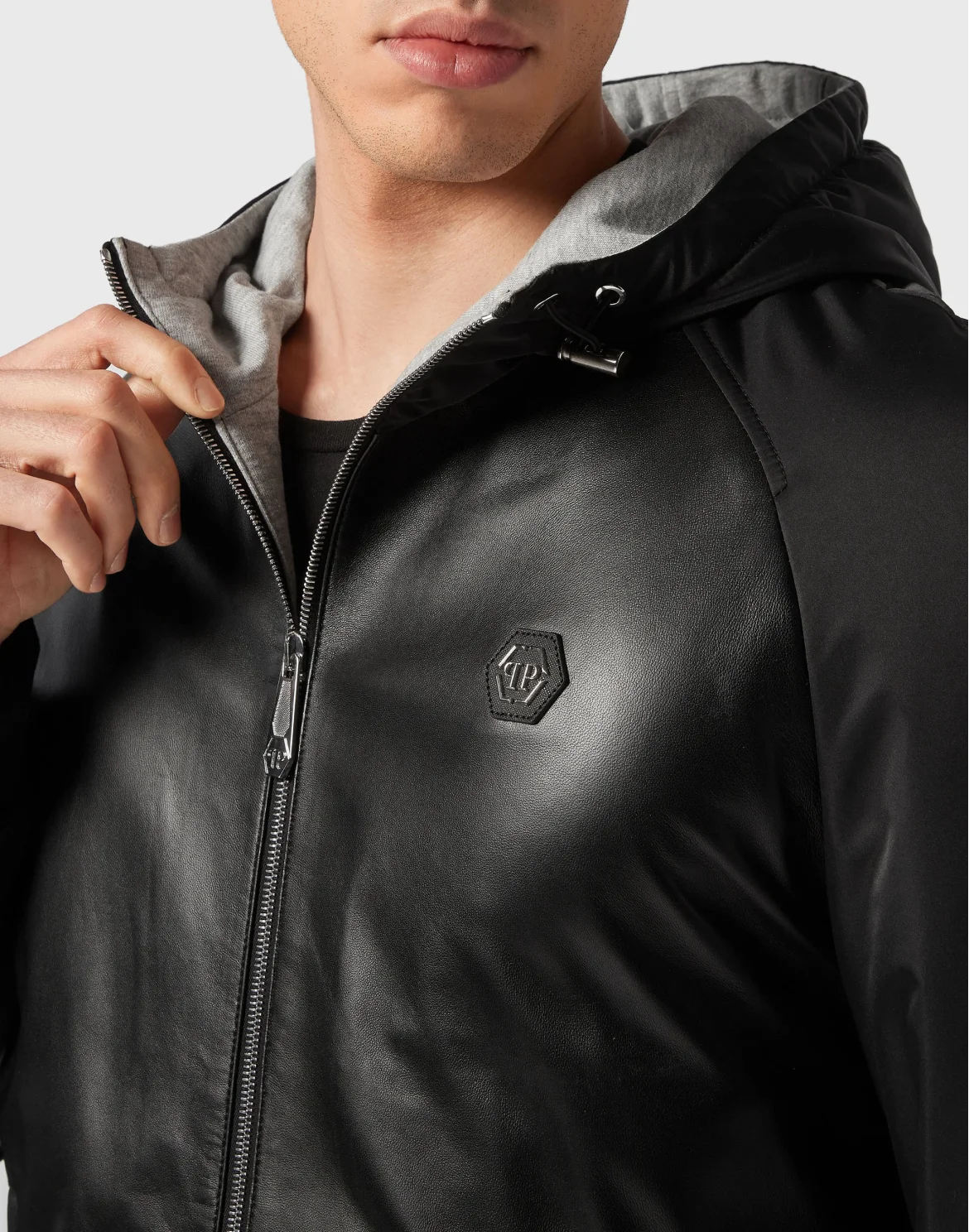 Leather Hooded Jacket, цвет: Черный