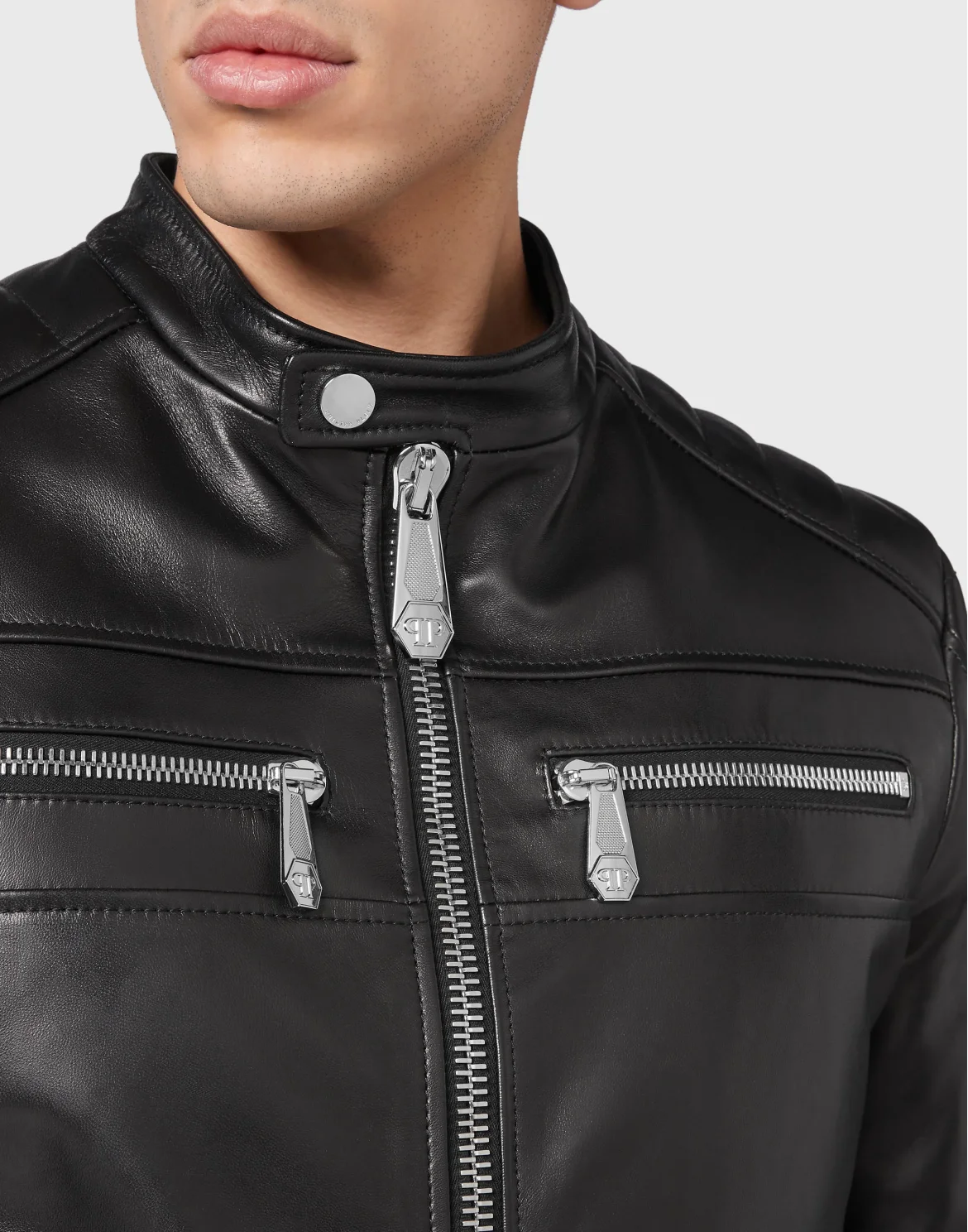 Leather Moto Jacket Iconic Plein, цвет: Черный
