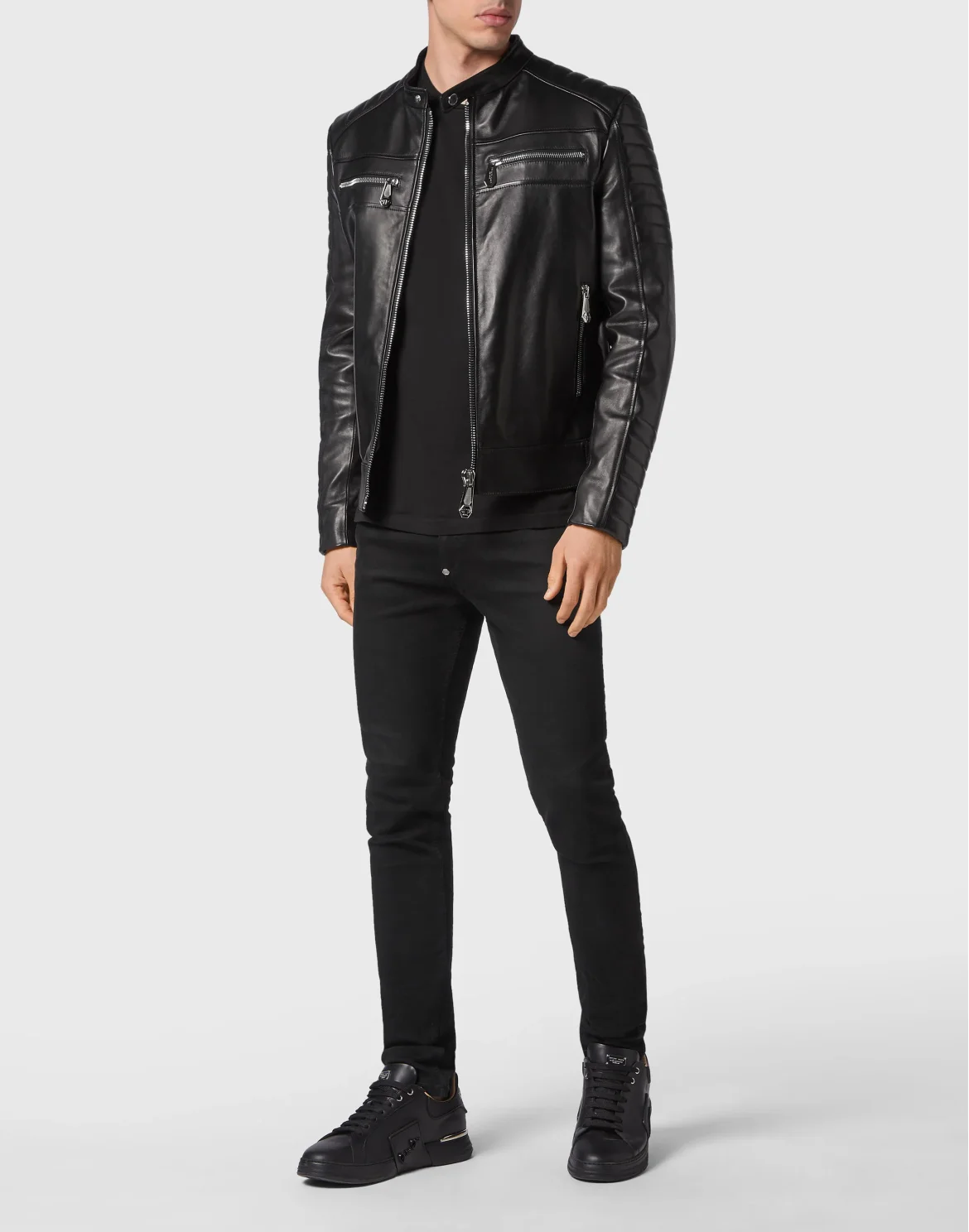 Leather Moto Jacket Iconic Plein, цвет: Черный