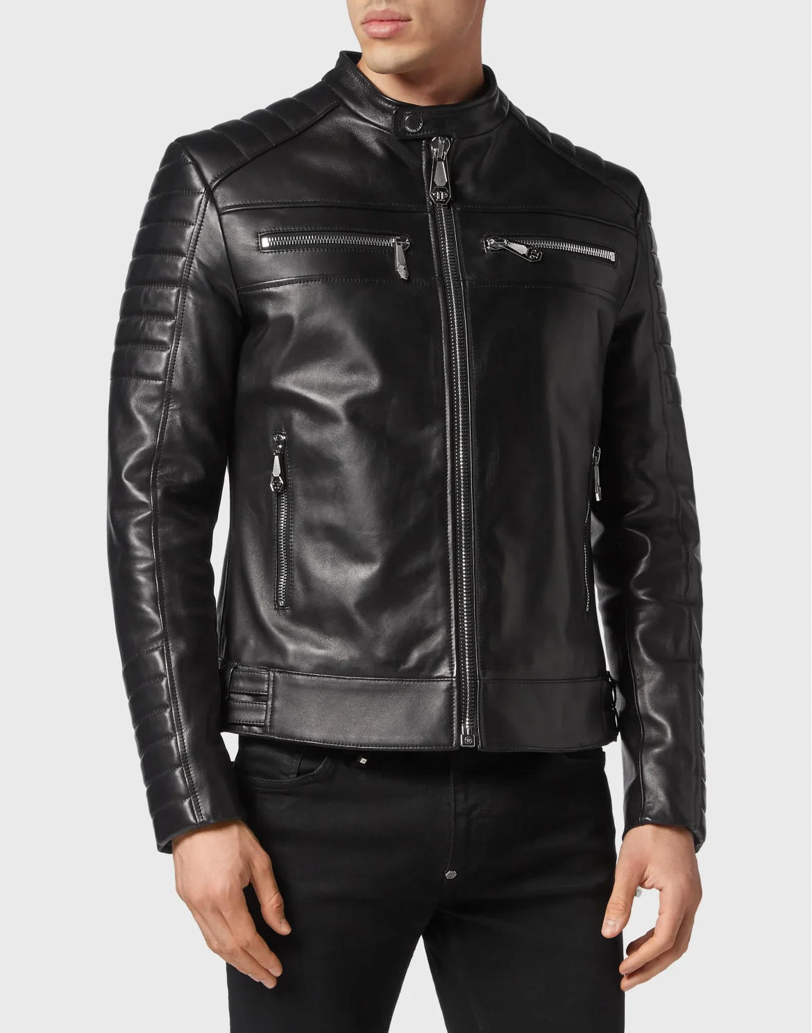 Leather Moto Jacket Iconic Plein, цвет: Черный
