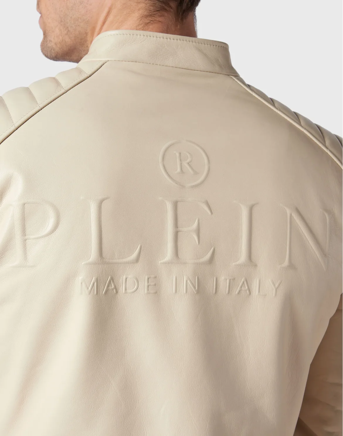 Leather Moto Jacket Iconic Plein, цвет: Бежевый