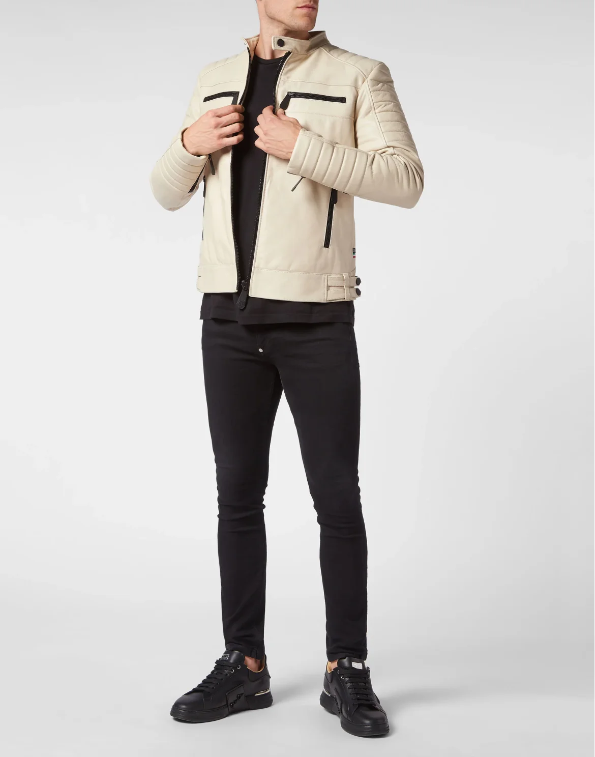Leather Moto Jacket Iconic Plein, цвет: Бежевый