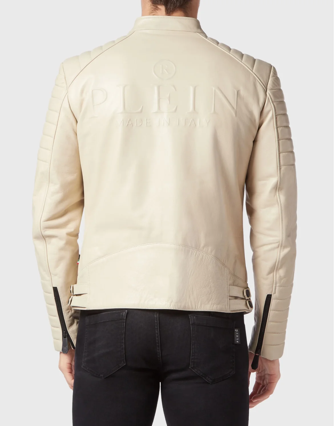 Leather Moto Jacket Iconic Plein, цвет: Бежевый