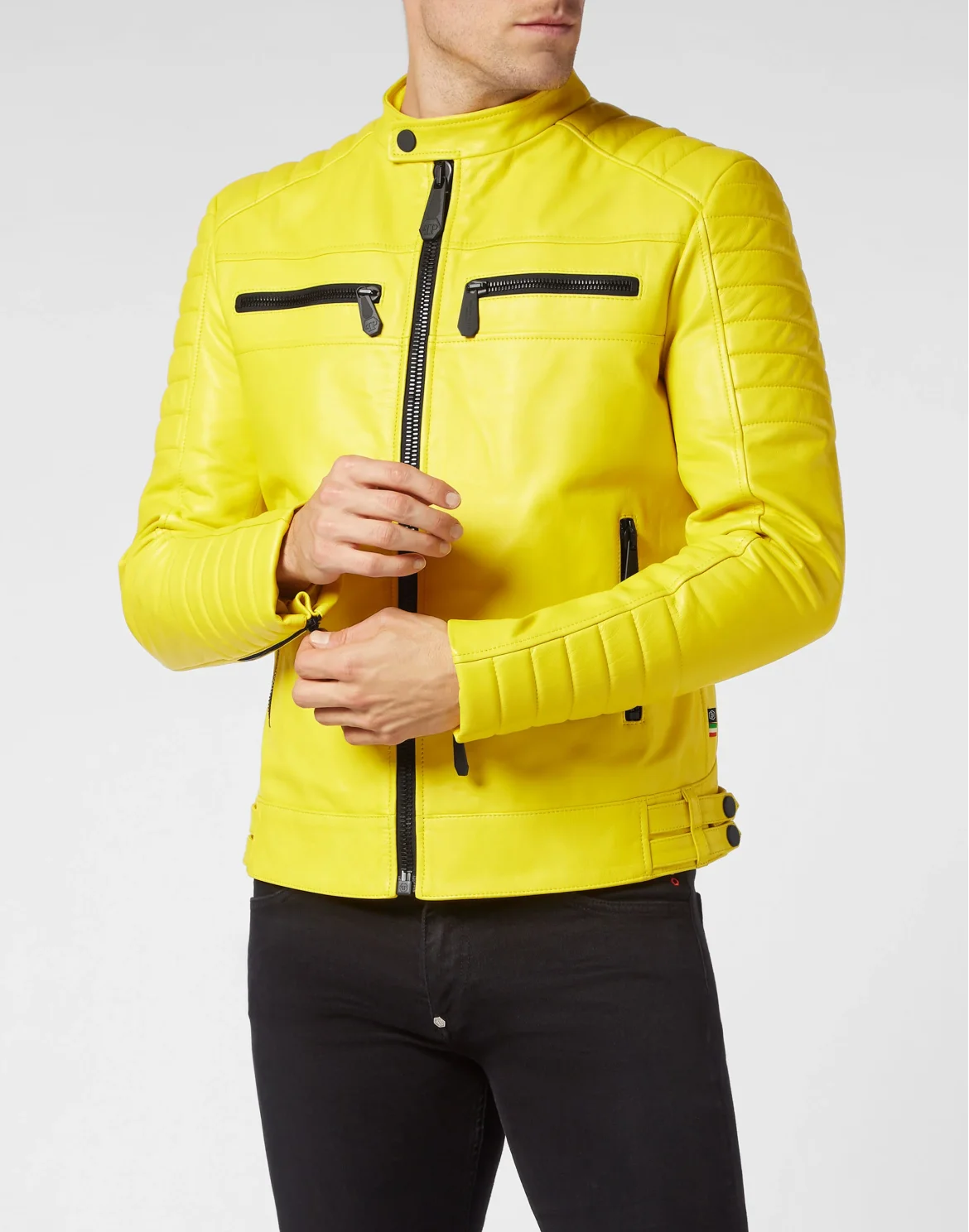 Leather Moto Jacket Iconic Plein, цвет: Желтый