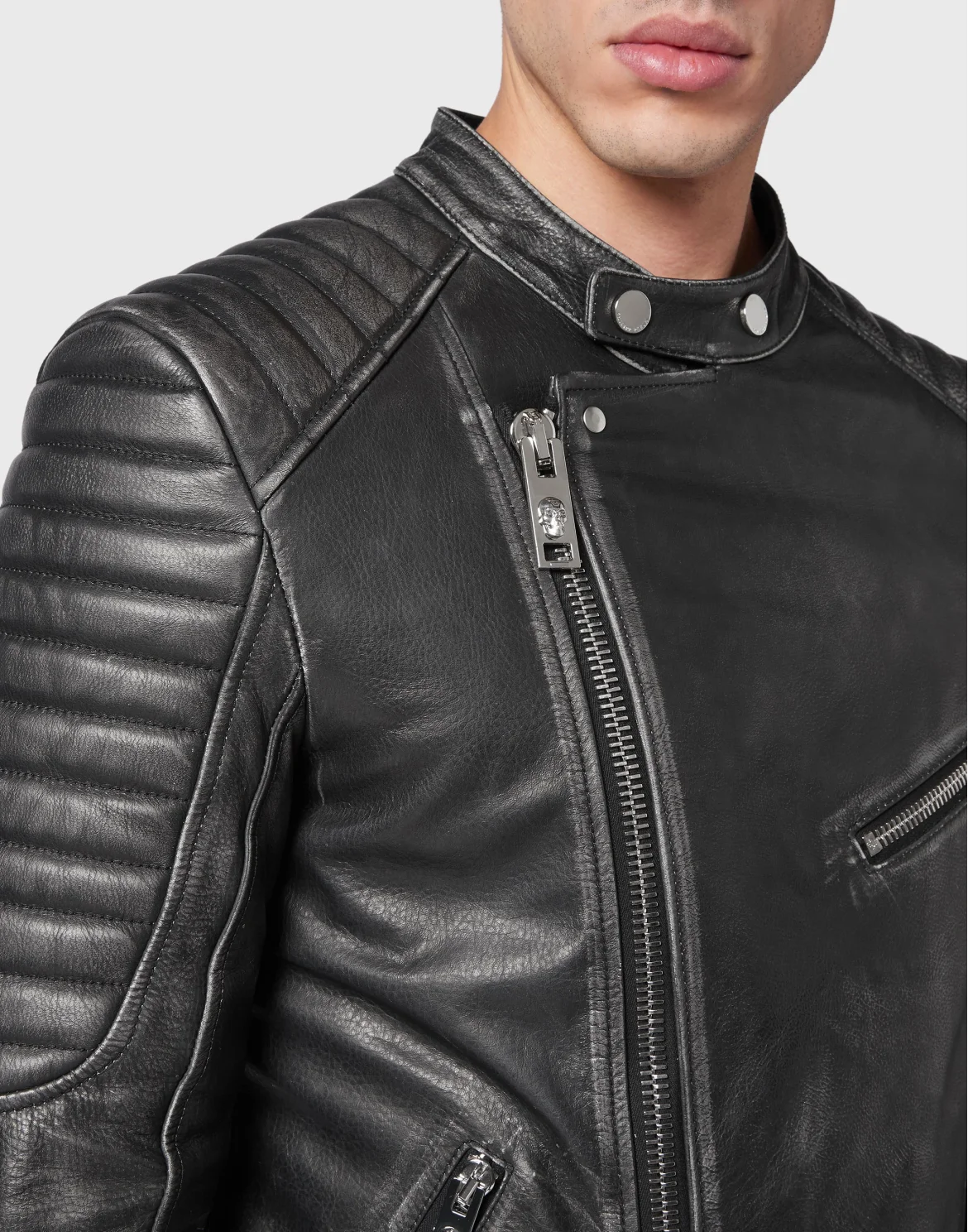 Leather Biker Jacket Skull&Bones, цвет: Черный