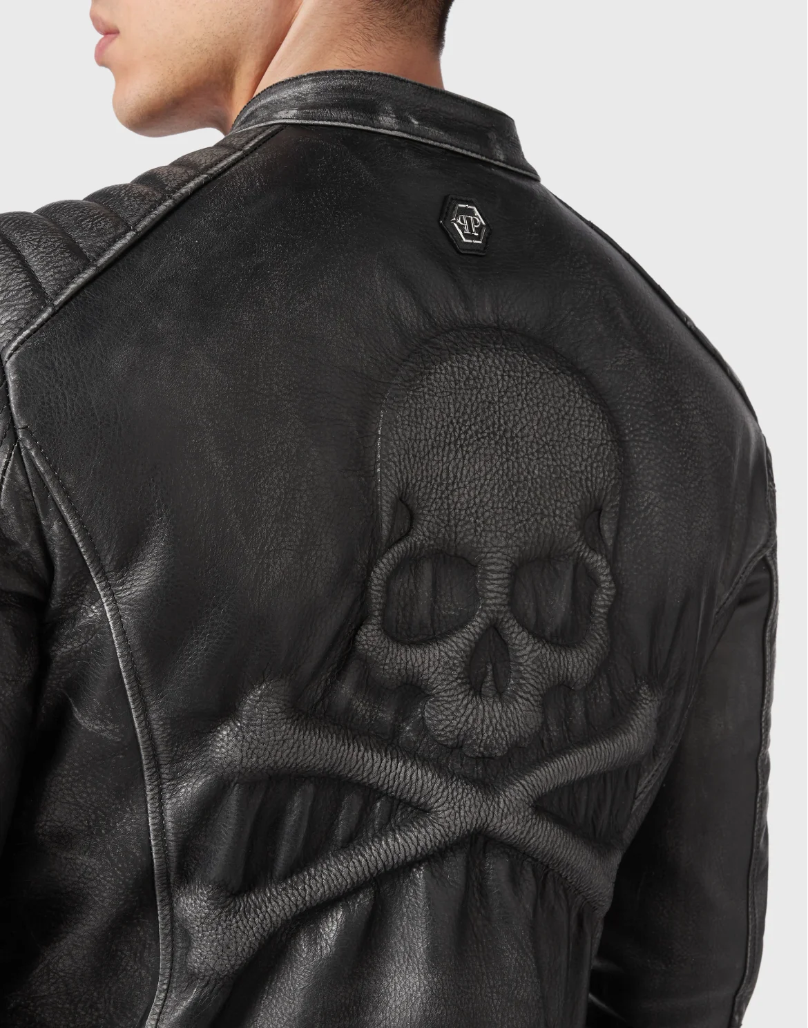 Leather Biker Jacket Skull&Bones, цвет: Черный