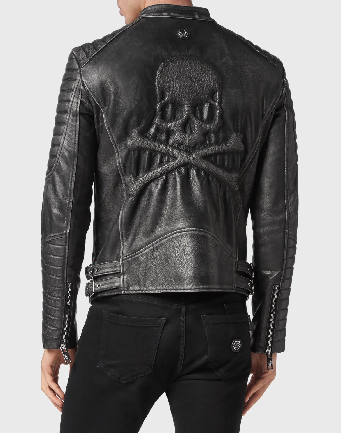 Leather Biker Jacket Skull&Bones, цвет: Черный