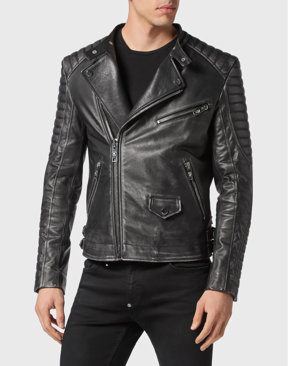 Leather Biker Jacket Skull&Bones, цвет: Черный