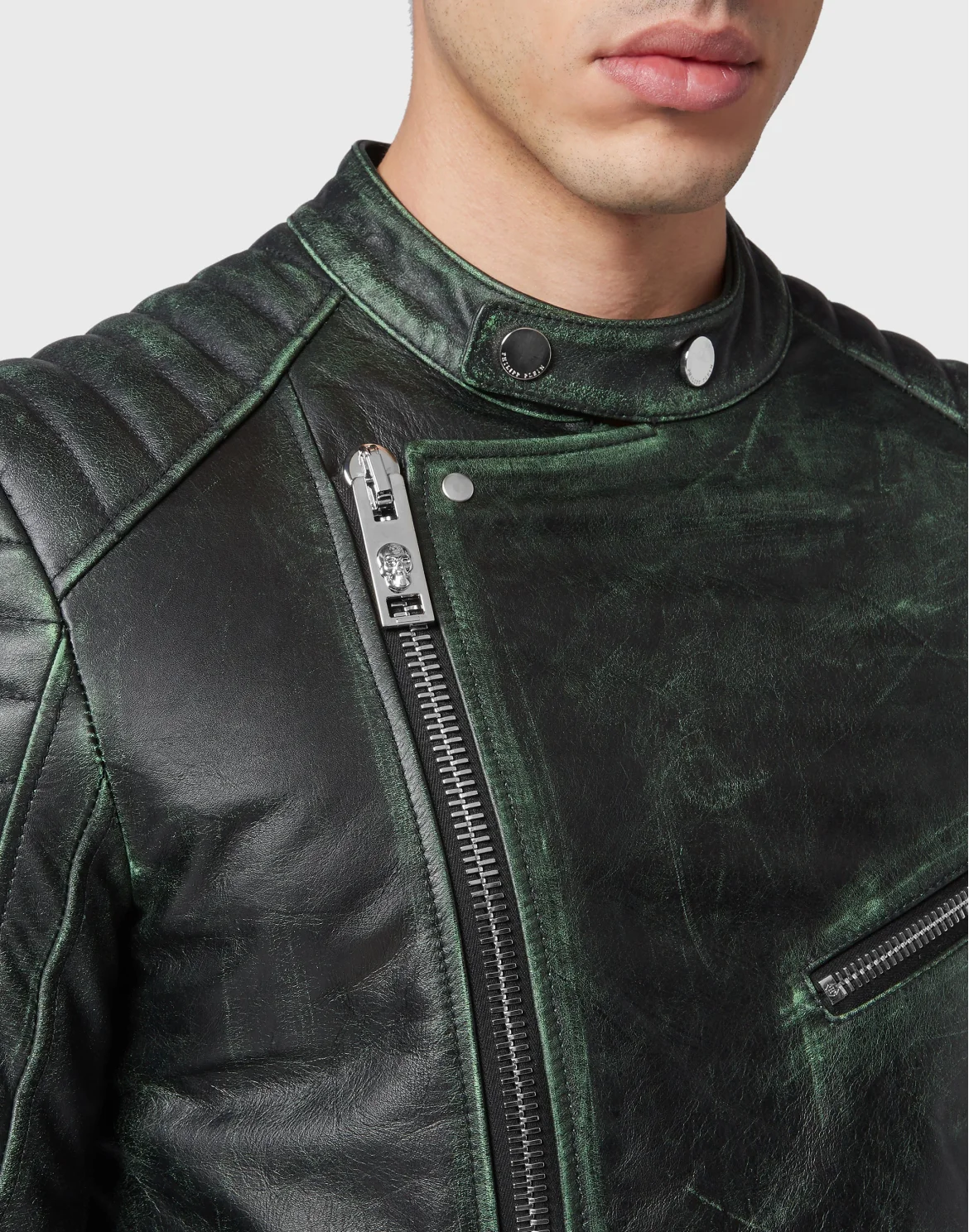 Leather Biker Jacket Skull&Bones, цвет: Черный