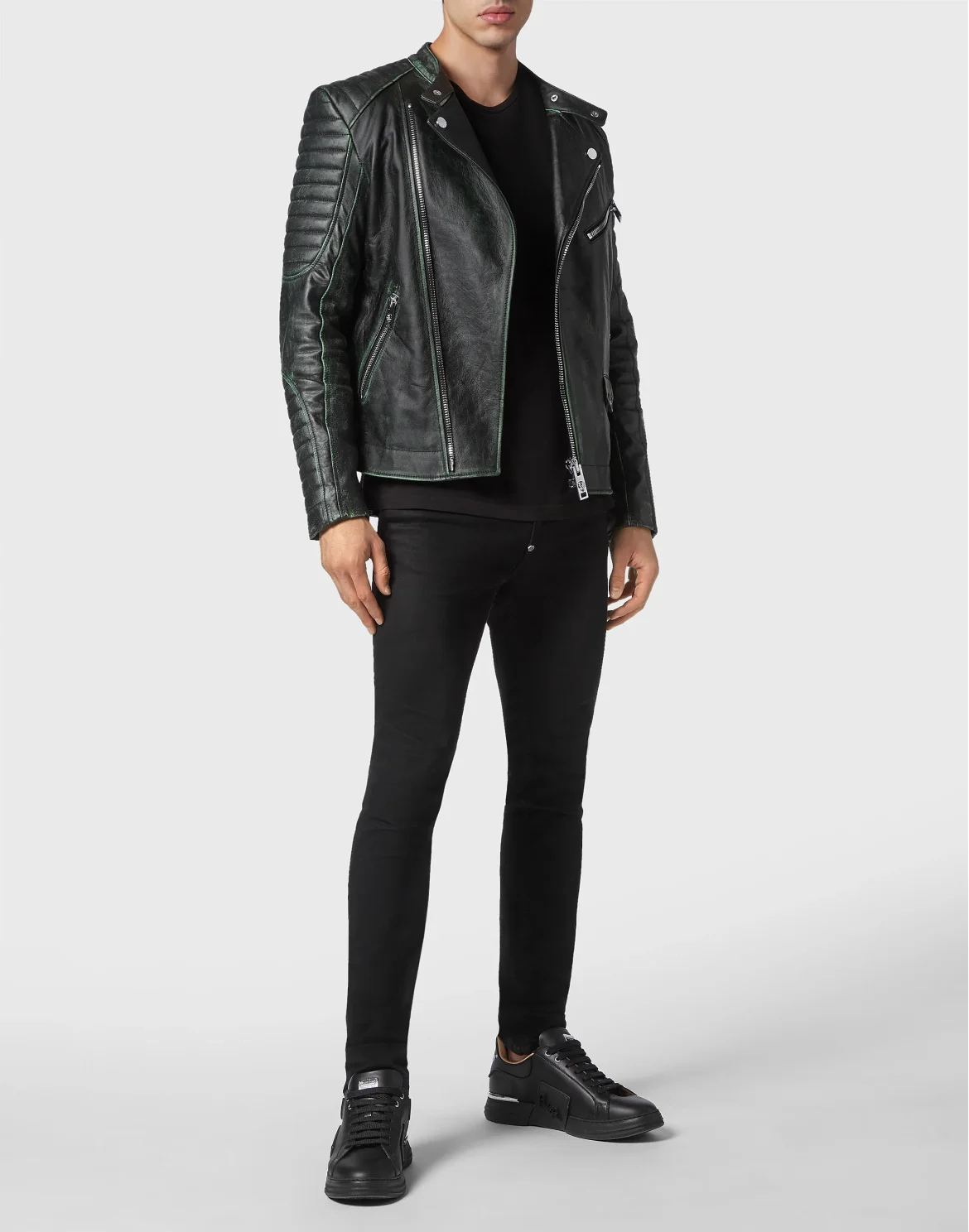 Leather Biker Jacket Skull&Bones, цвет: Черный