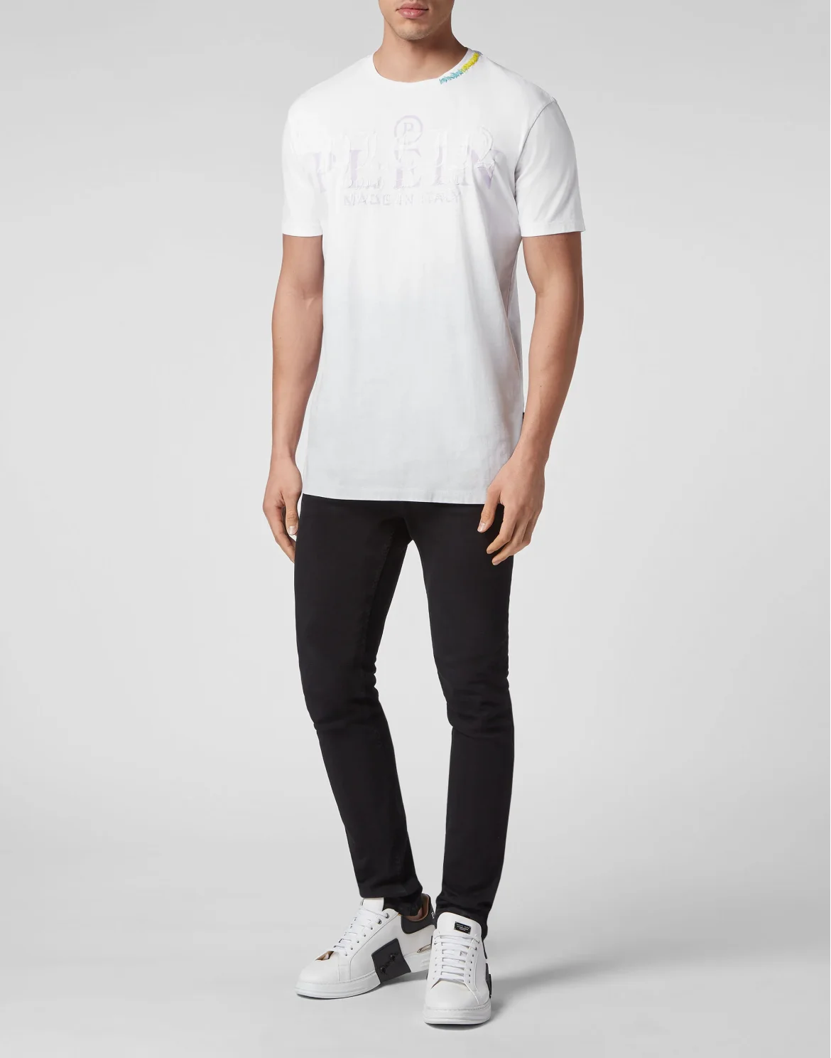 Hand Painted T-shirt Round Neck SS Gothic Plein, цвет: Белый
