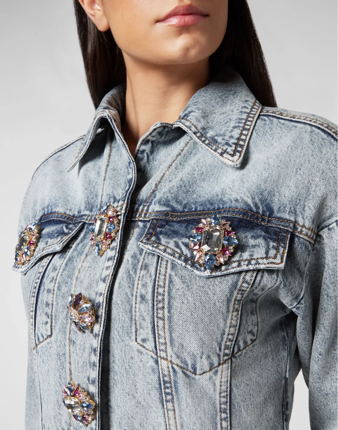 Denim Cropped Loose Fit Jacket Stones, цвет: Синий