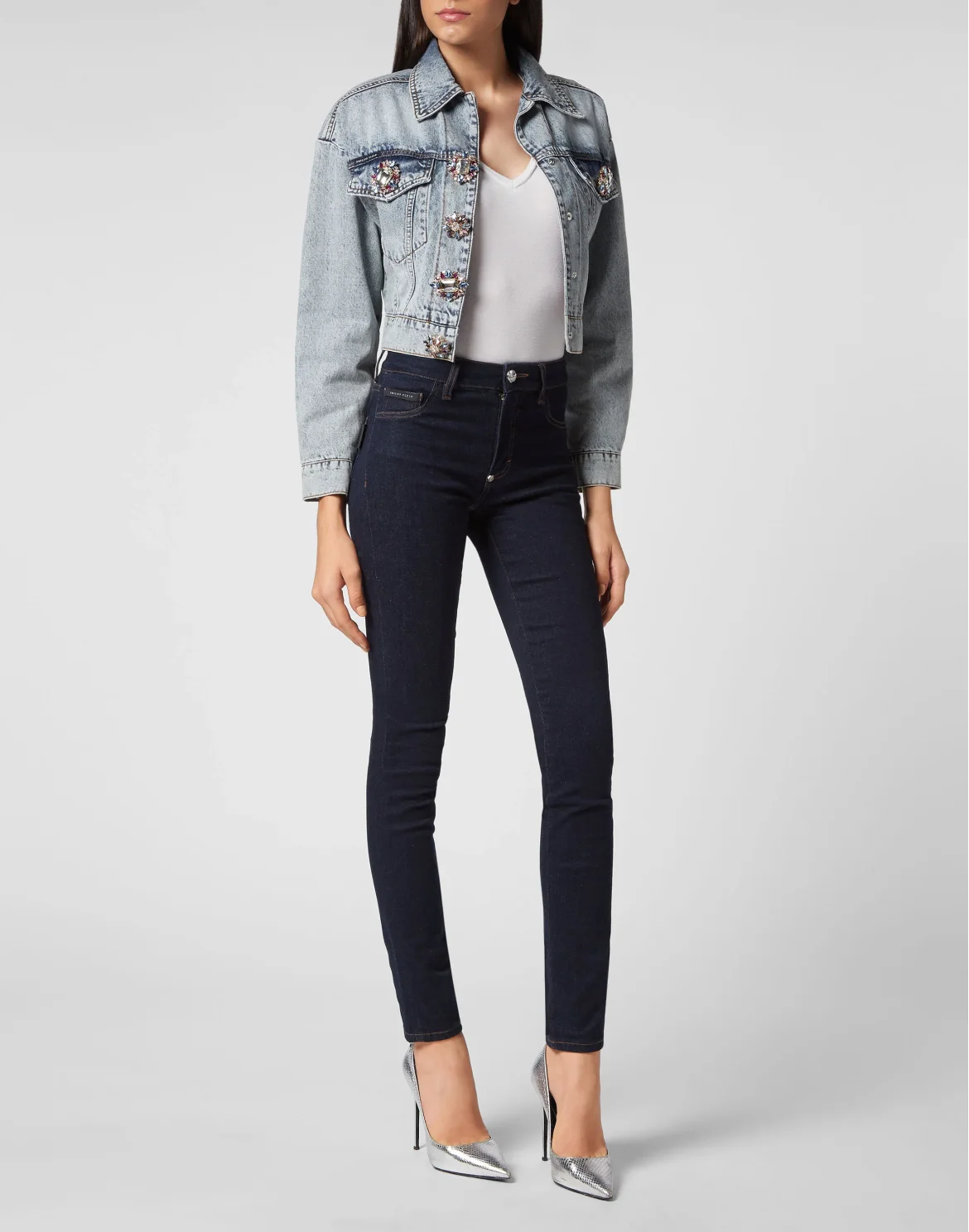 Denim Cropped Loose Fit Jacket Stones, цвет: Синий