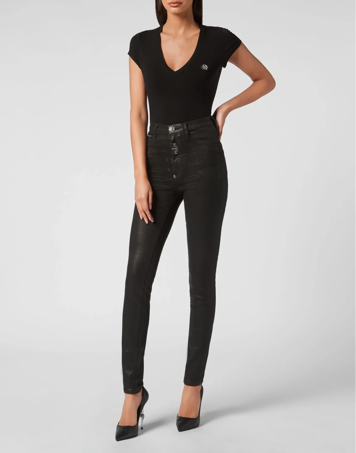Denim Super High Waist Jeggings, цвет: Черный