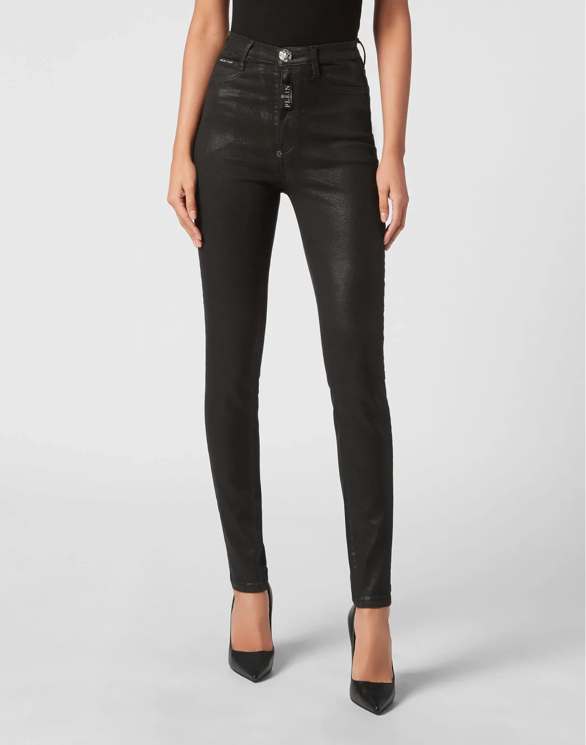 Denim Super High Waist Jeggings, цвет: Черный