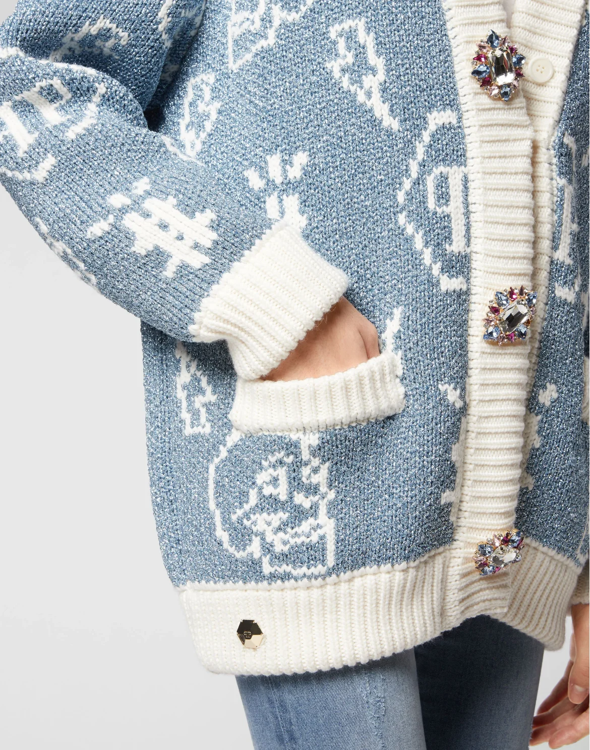 Jacquard Cardigan Monogram, цвет: Голубой