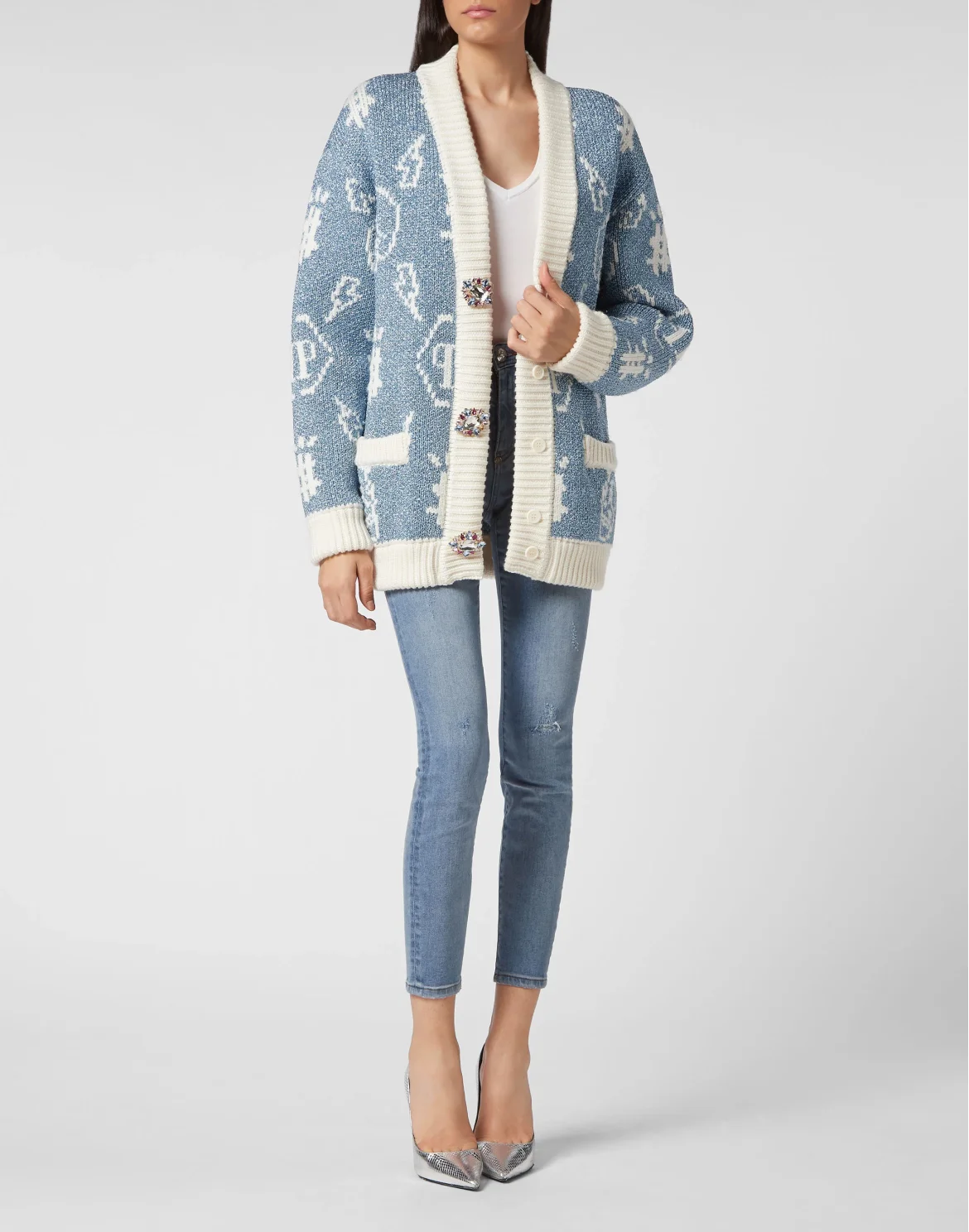 Jacquard Cardigan Monogram, цвет: Голубой