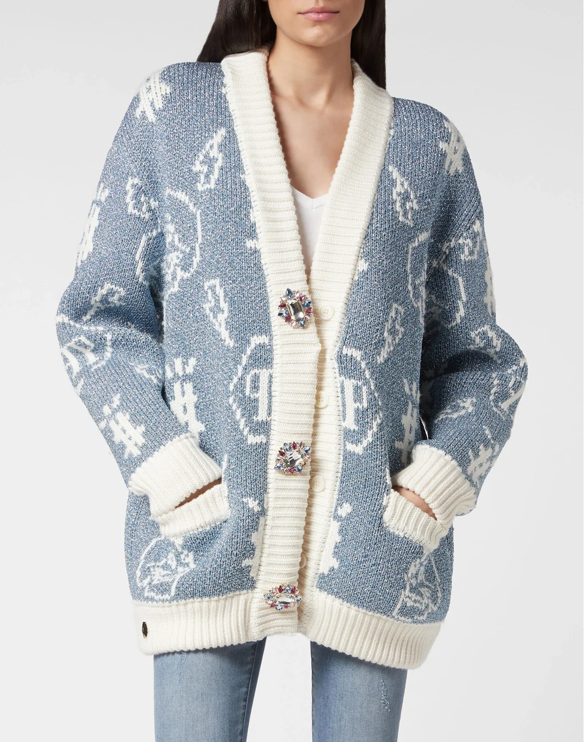Jacquard Cardigan Monogram, цвет: Голубой