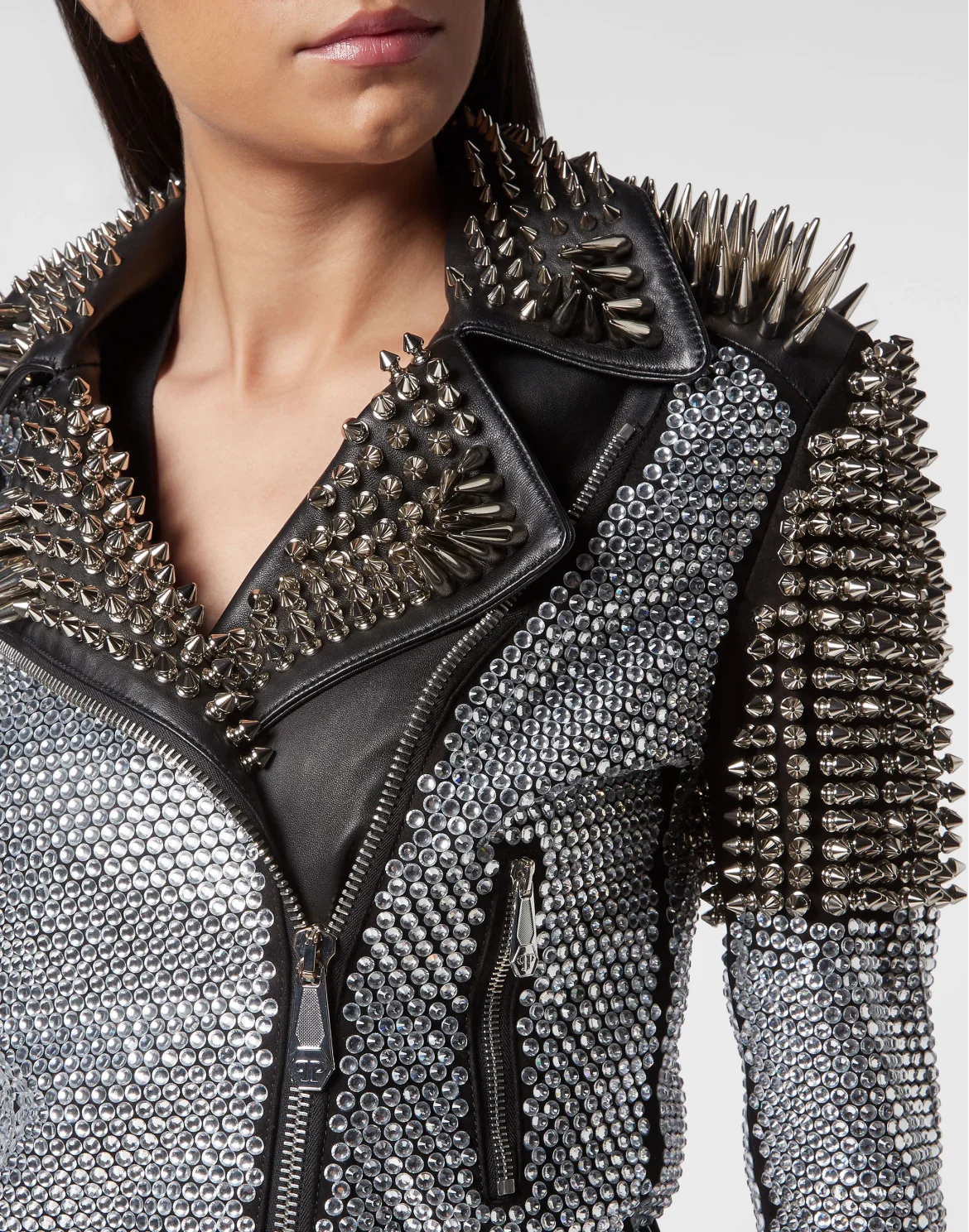 Leather Biker Jacket Studs, цвет: Черный