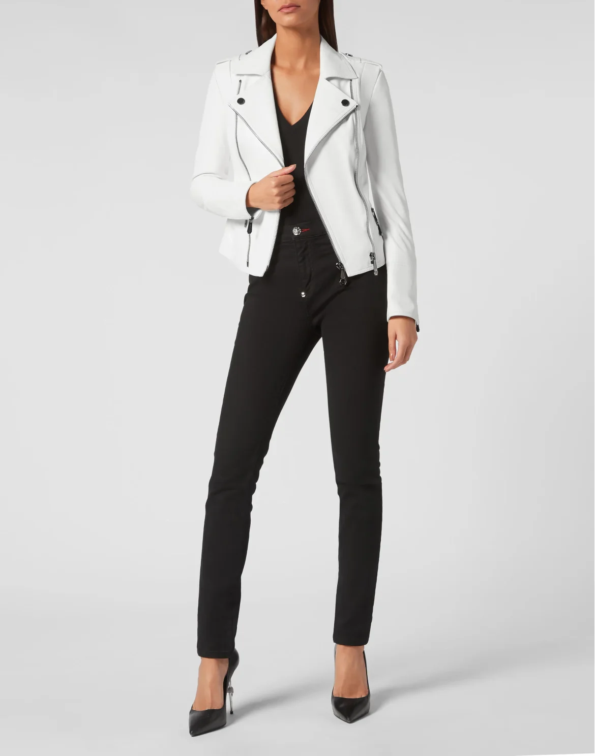 Leather Biker Jacket, цвет: Белый