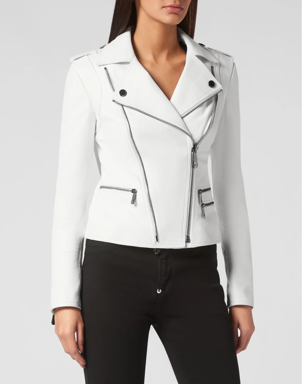 Leather Biker Jacket, цвет: Белый