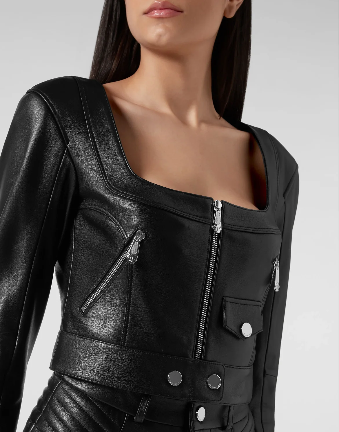 Vintage Leather Cropped Jacket, цвет: Черный