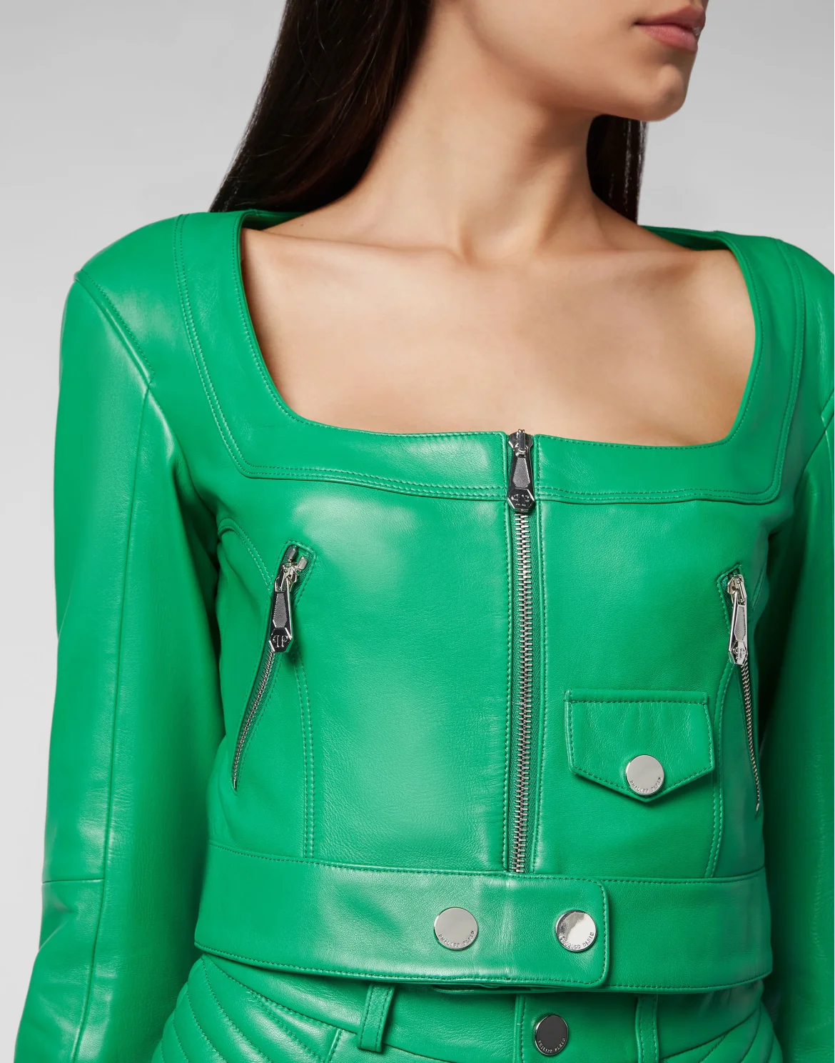Vintage Leather Cropped Jacket, цвет: Зеленый