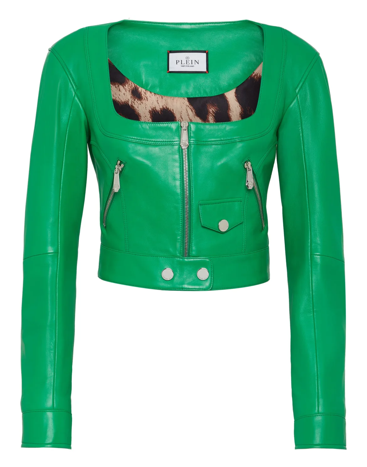 Vintage Leather Cropped Jacket, цвет: Зеленый