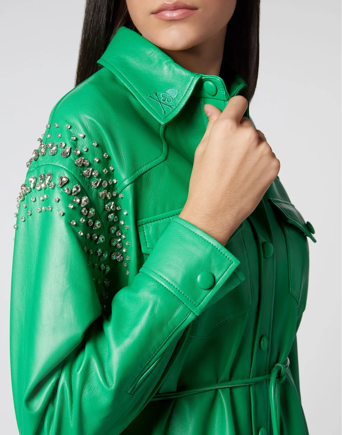 Oversize Leather Shirt Crystal, цвет: Зеленый