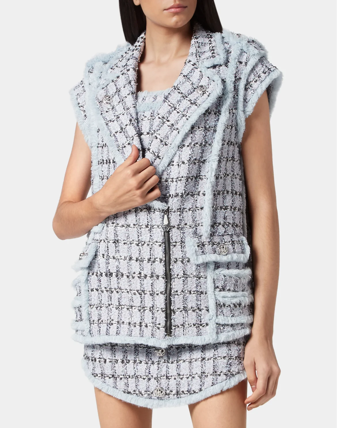 Oversize Tweed Gilet, цвет: Голубой
