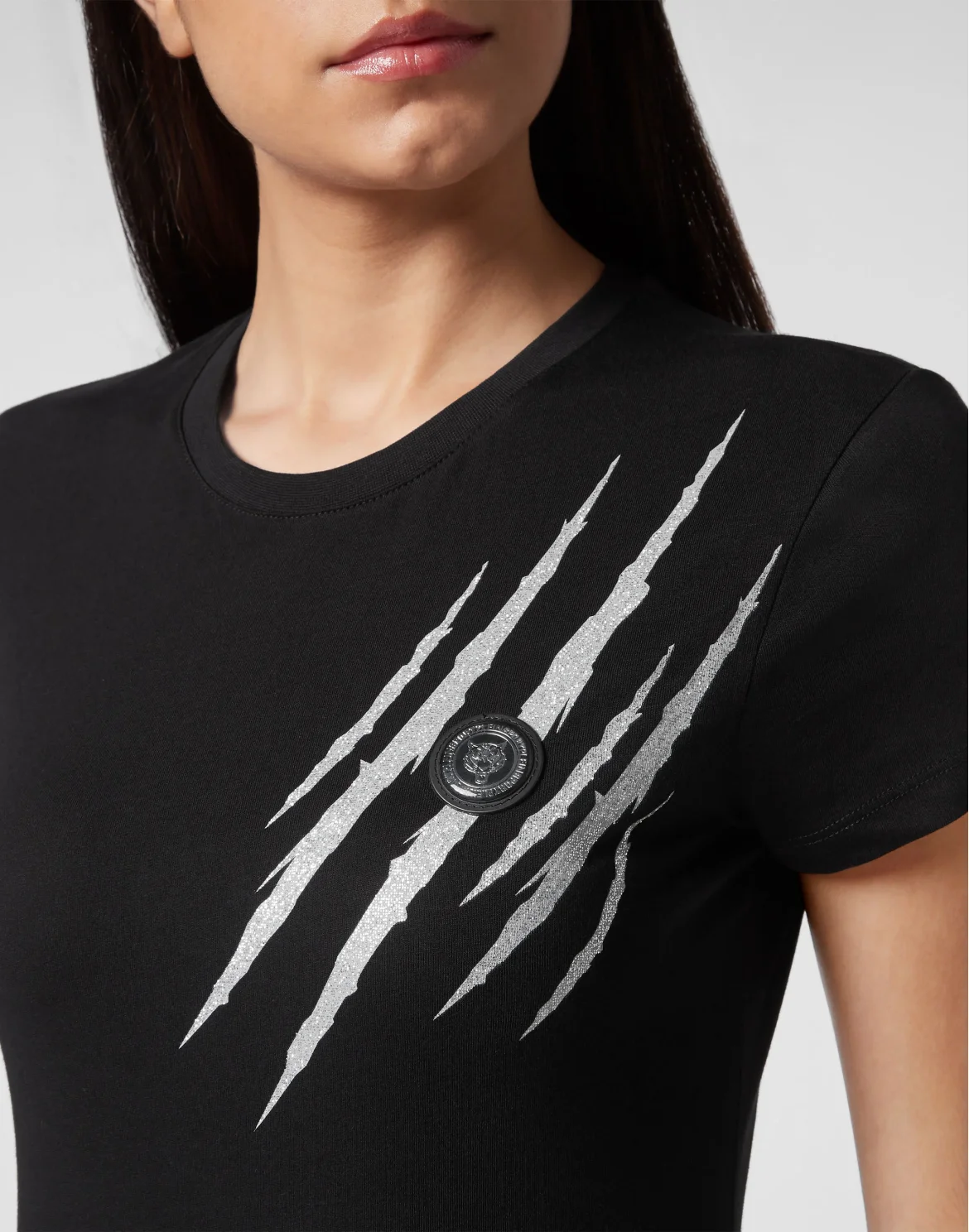 T-shirt Round Neck Sexy Pure Fit Scratch, цвет: Черный